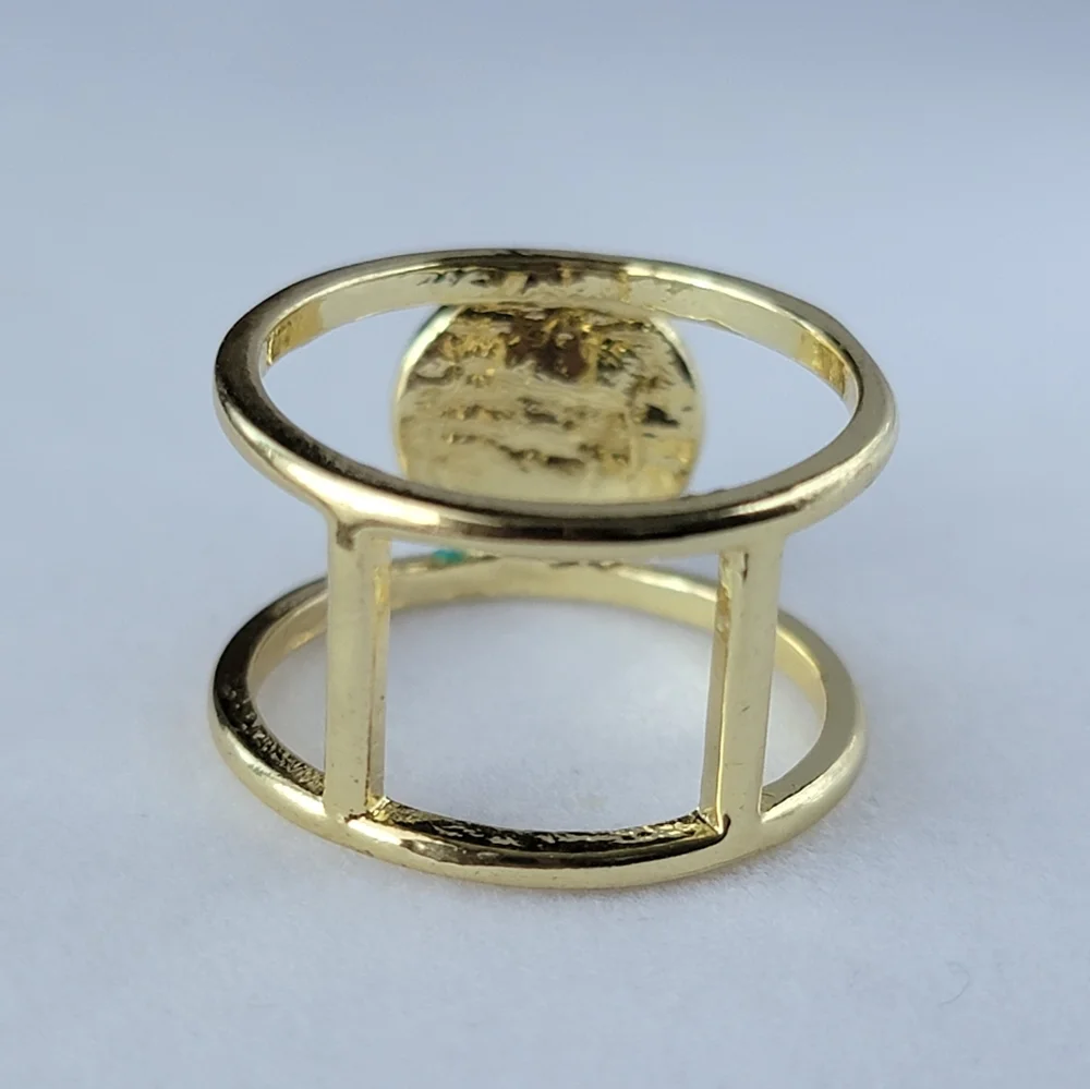 Turquoise and Gold Swirl Enamel Ring Gold Tone Size 6.5 Midi Ring